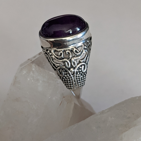 Natural Purple Amethyst, 925 Silver Ring, size 8 - Picture 6 of 10